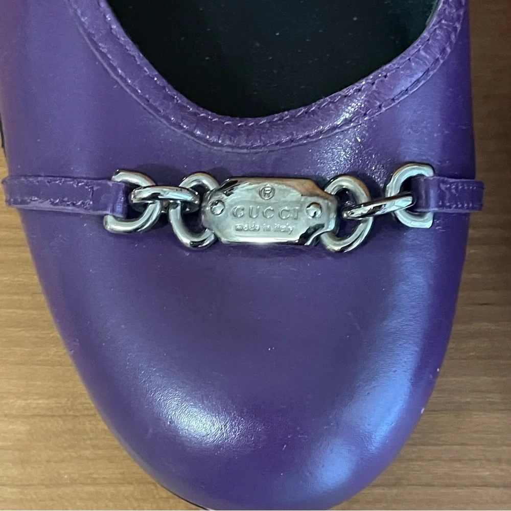 Vintage GUCCI Purple Leather Ballet Flats - 40C - Picture 3 of 15